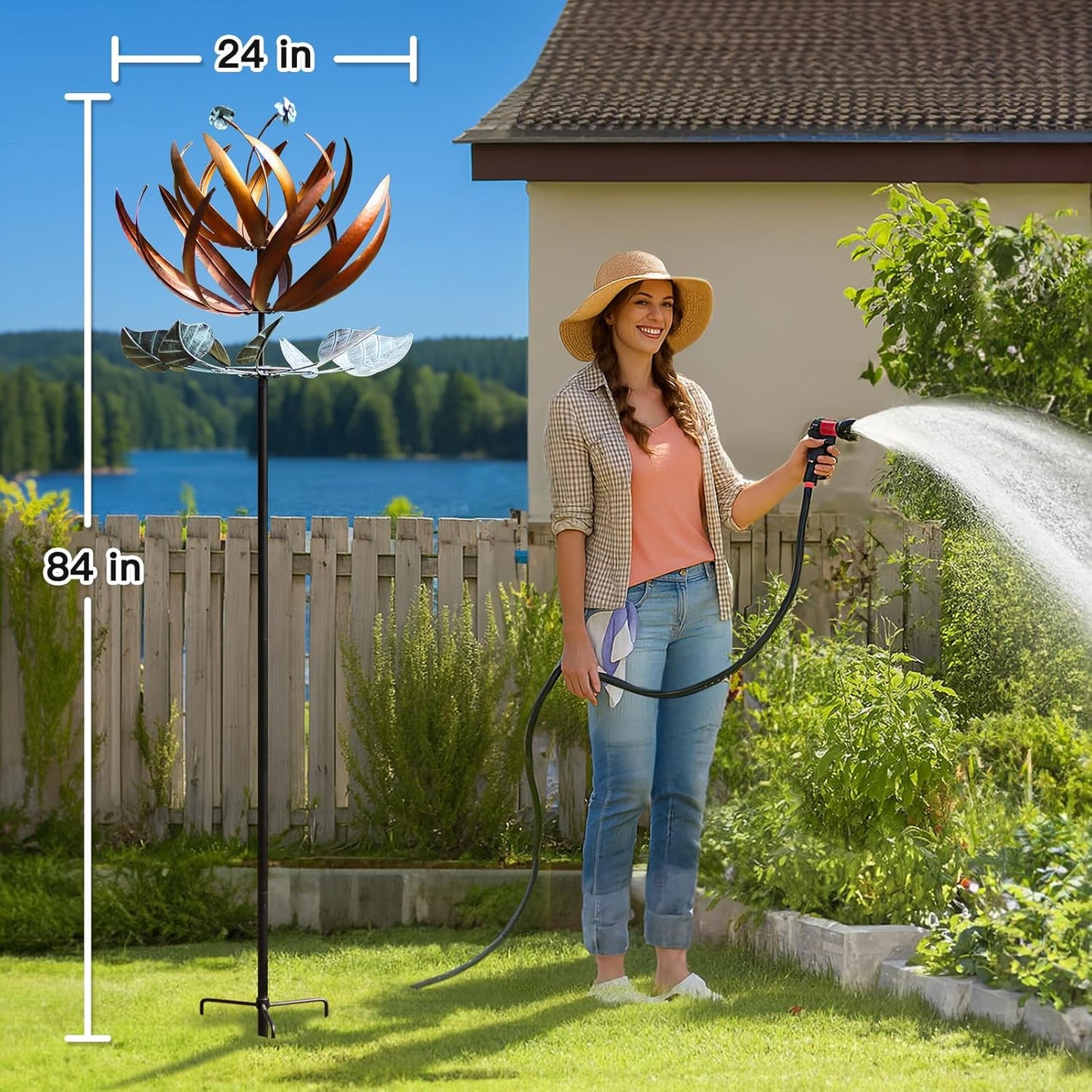Wind Spinners for Yard and Garden, Wind Spinners Outdoor Large Metal, 84 inch Kinetic Wind Spinner & Wind Sculptures, Windmill Decor(Lotus)