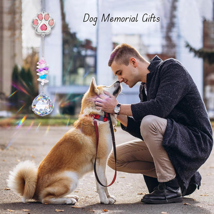 Dog Memorial Gifts for Loss of Dog - Loss of Dogs Sympathy Gift - Pet Memorial Crystal Decor Suncatcher - Thoughtful Dogs Remembrance Bereavement Gift (Pink Round Crystal Suncatcher)