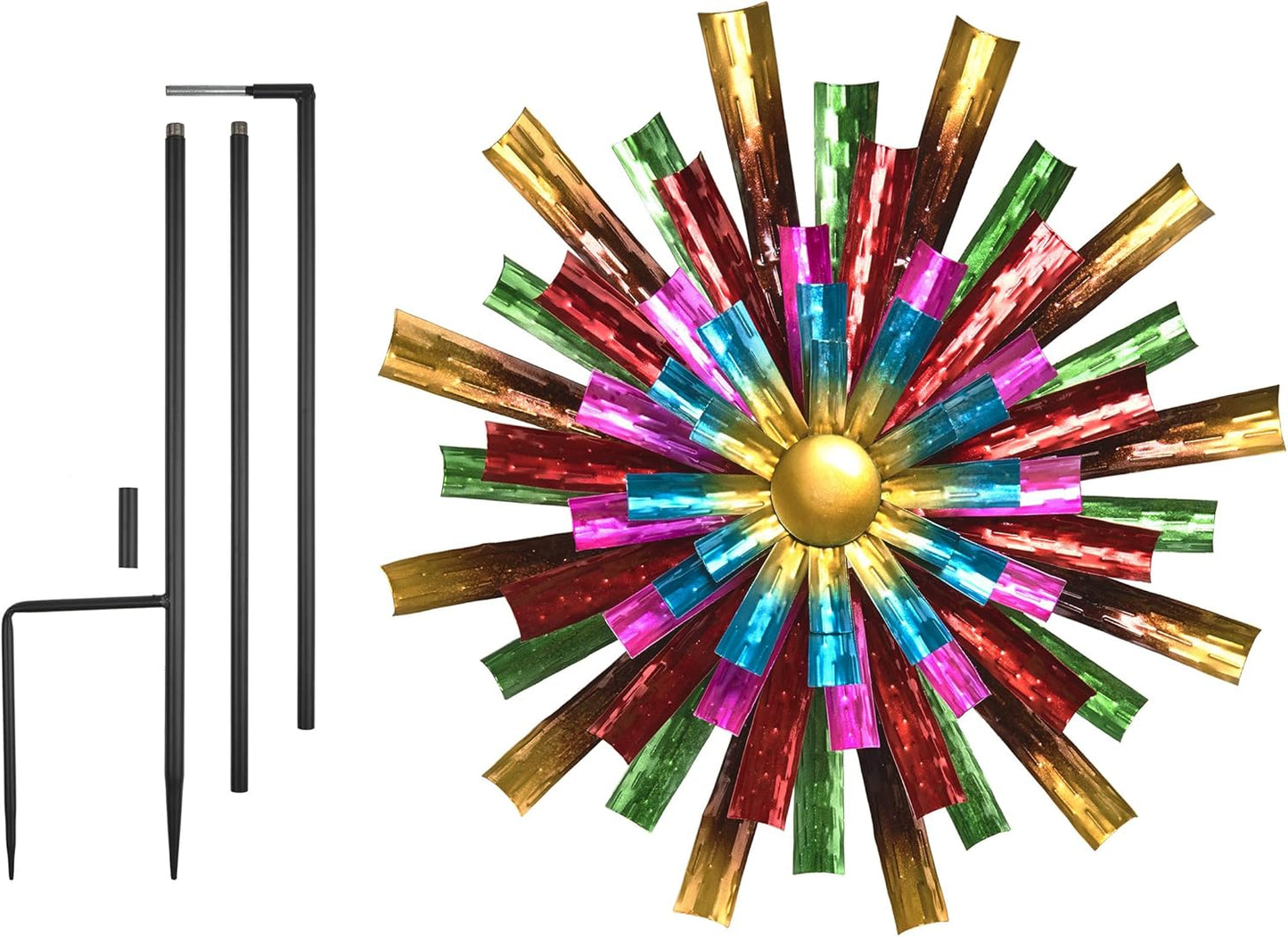 Alpine Corporation 81" Tall Outdoor Colorful Flower Wind Spinner Stake Yard Decoration, Multicolor