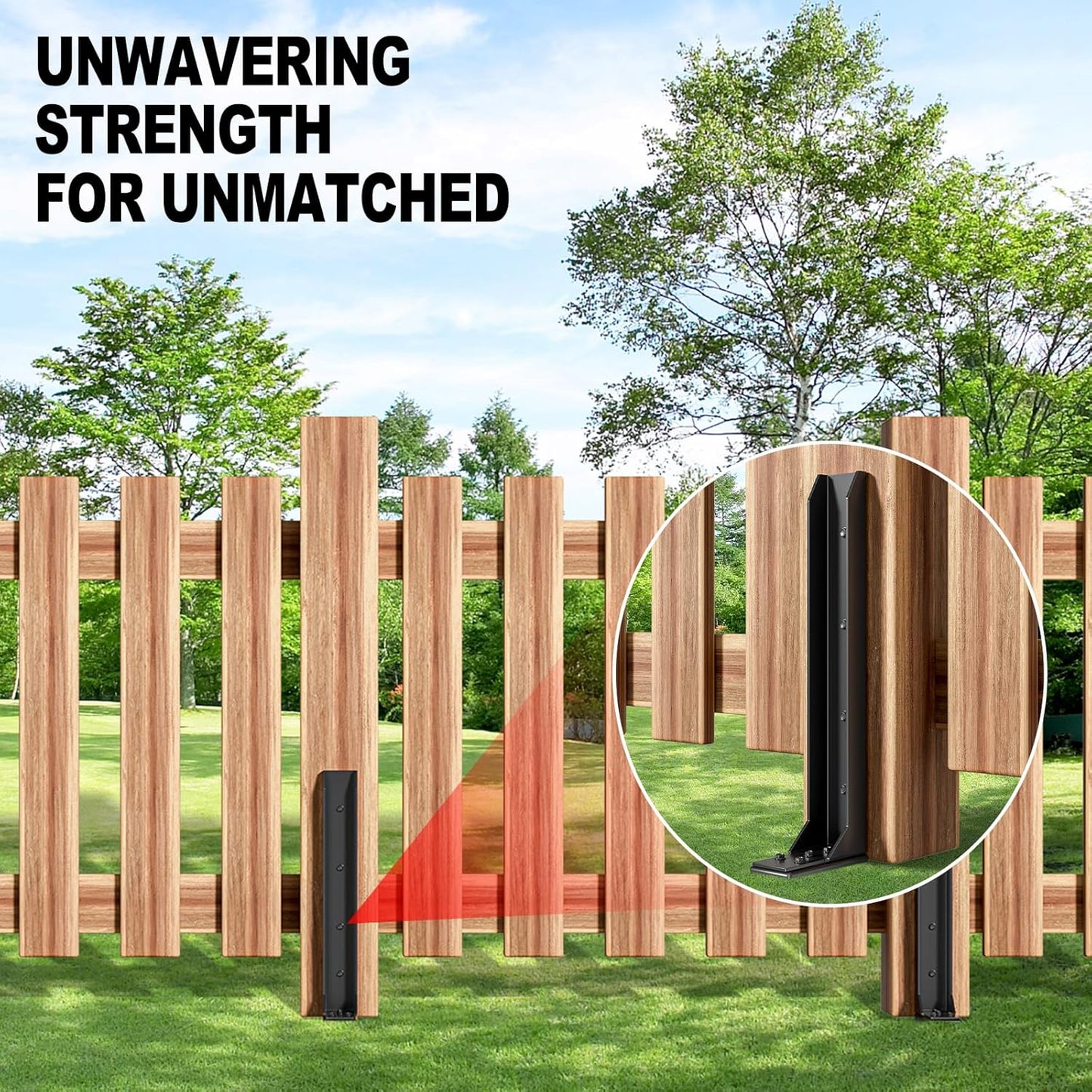 Fence Post Repair Kit，Heavy Duty Steel Fence Post Anchor Ground Spike ，Quick Fix Broken/Leaning Wood Posts with，and Fixed Fence Posts（2-Pack）