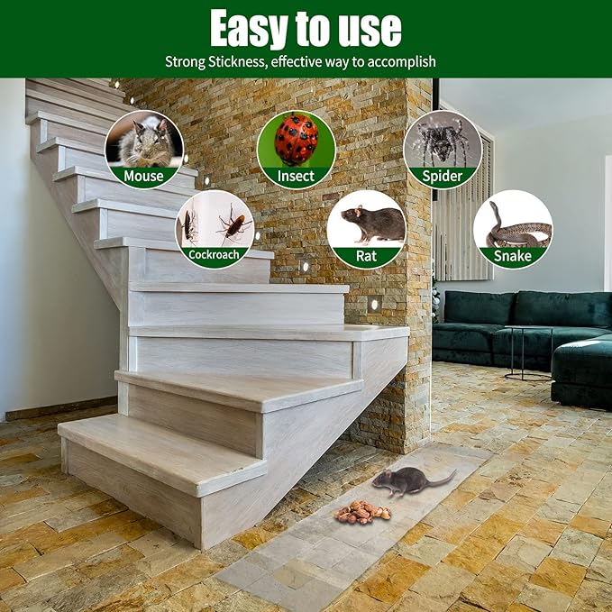 Qualirey 4 Pcs 47 Inch Ultra Large Sticky Mouse Glue Traps Sticky Rat Trap That Work for Rats Roaches Rodents Heavy Duty Pre Baited Mats Indoor Outdoor Catch Pest (Clear)