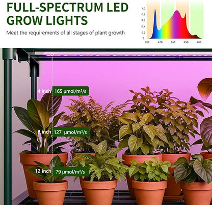 Indoor Greenhouse with Grow Light, 4-Tier 27.6"x19"x63" Mini Greenhouse with Roll-Up Zippered PVC Cover for Seed Starting Trays, Dimmable Grow Light Shelf for Indoor Plants with Timer