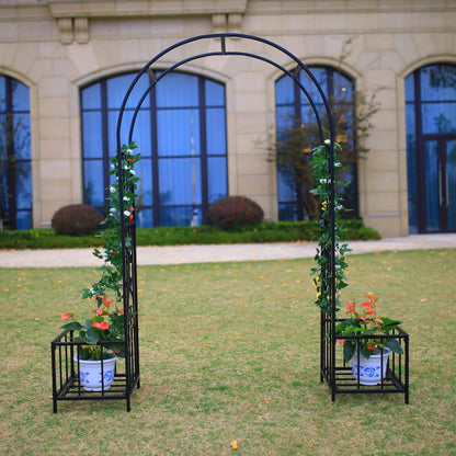 Steel Garden Arch with Plant Basket, 6'9" High x 3'8" Wide, Garden Arbor for Various Climbing Plant, Outdoor Garden Lawn Backyard