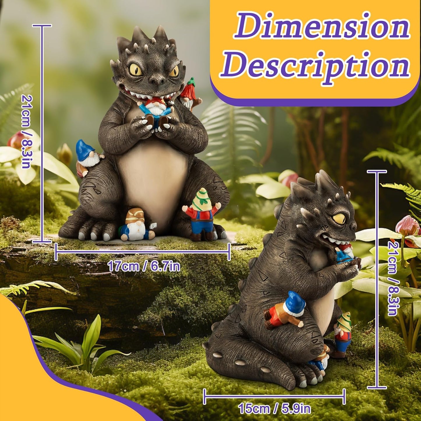 Garden Decor Statue, Dinosaur Eating Gnomes Garden Statues Outdoor Decor, Funny Monster Gnome Figurine Outside Clearance for Patio Yard Decorations Gift