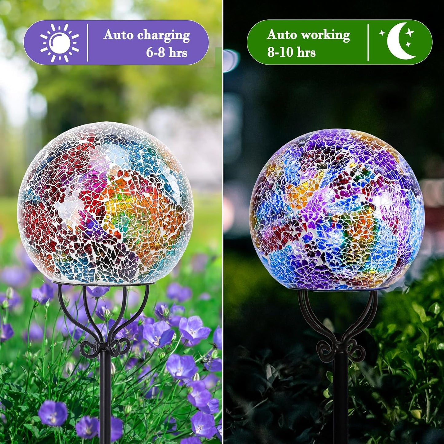 Solar Lights Outdoor Decorative Solar Mosaic Garden Stakes Cracked Glass Decorative Waterproof Outdoor Lights for Landscape Patio Yard Walkway Decoration Multi