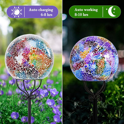 Solar Lights Outdoor Decorative Solar Mosaic Garden Stakes Cracked Glass Decorative Waterproof Outdoor Lights for Landscape Patio Yard Walkway Decoration Multi