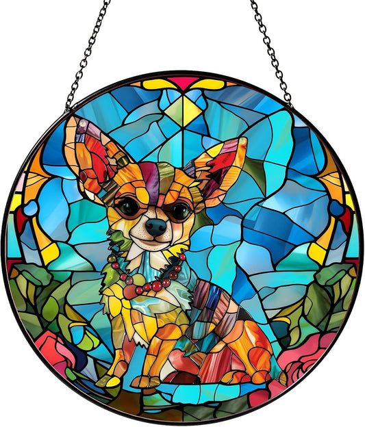 Chihuahua Stained Glass Window Hanging Chihuahua Sun Catcher Decor Dog Lover Gifts for Women