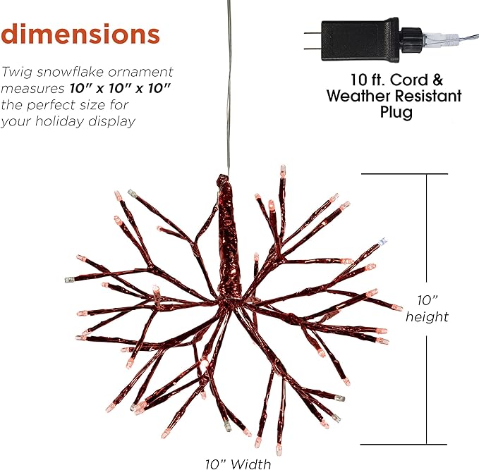 Alpine Corporation 16" Indoor Holiday 3D Snowflake Hanging Ornament with LED Lights, Red , Christmas Decoration