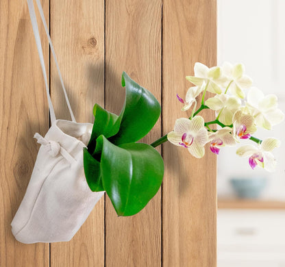 Cloth Hanging Plant Bag – Reusable Natural Hemp Fiber Flower Pot Holder for Indoor & Outdoor Use – Fits 3.5 Inch Pots – Strong Drawstring – Ideal for Vertical Gardens, Orchids & Herbs 1-Pack