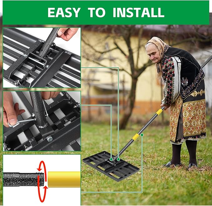 Lawn Level Rake, 5FT Lawn Leveling Tool, Heavy Duty Dirt Leveler Grass Leveling Rake, Stainless Steel Lawn Leveler for Yard Garden Golf Course