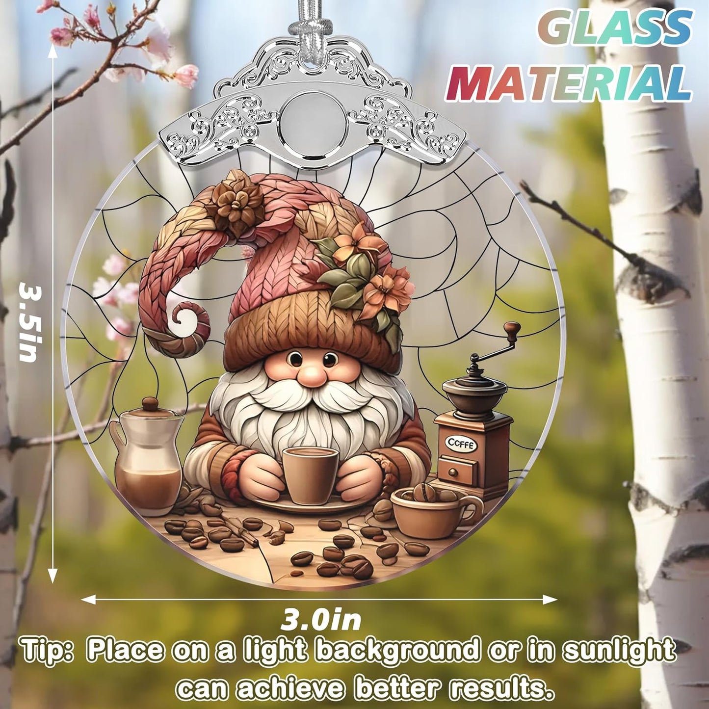 Stained Glass Suncatcher Ornament - Charming Gnome Christmas Decorations - Christmas Ornaments for Tree - Holiday Present Ideas - Gift Exchange