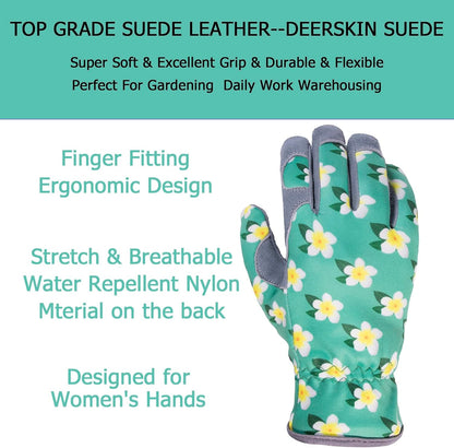 SKYDEER Premium Genuine Deerskin Suede Women's Gardening Gloves, Ultra-Soft Padded, Comfort Fit for Work (SD6611/M)