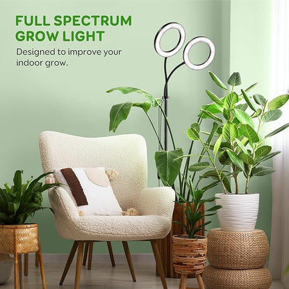 Dual Head Grow Light for Indoor Plants,Full Spectrum LED Halo Plant Lights with Stand, Floor Standing Growing Lamp with Adjustable Height,Auto Timer,Dimmable Brightness for Tall Large Plant