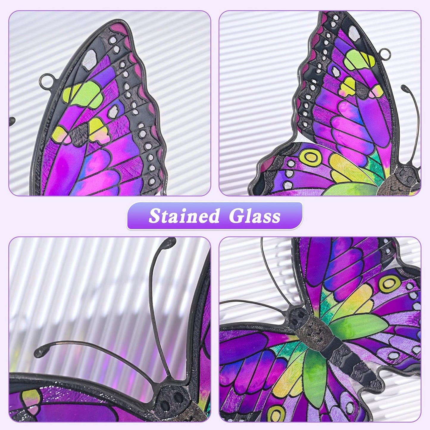 Purple Butterfly Suncatcher Stained Glass Window Hanging Butterfly Ornaments Gift for Mom, Women, Wife, Mother's Day