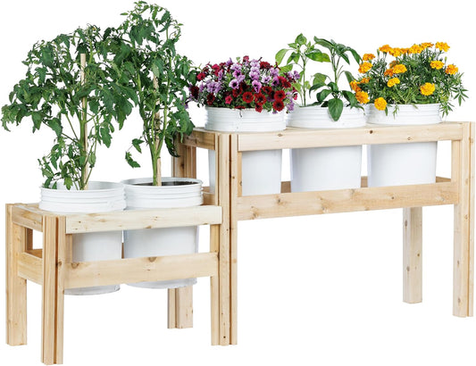 Greenes Fence Two-Tiers Five Bucket Elevated Cedar Wood Garden Frame, 69 in. x 16 in. x 30 in. - Made in USA with North American Cedar