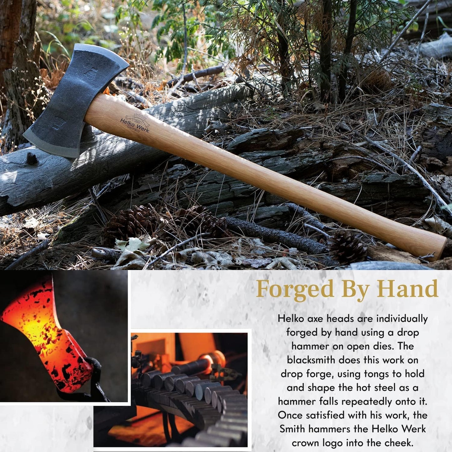1844 Helko Werk Germany Traditional Hinterland - Made in Germany Double Bit Axe, Felling Axe for Felling Trees and Cutting Wood with Two Blades - Head 3.5 lbs, Handle 30 in. (Hinterland) #13575