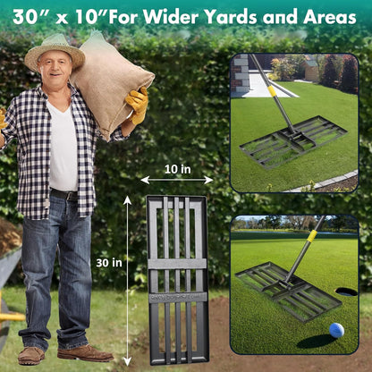 Lawn Leveling Rake,30x10 Inch Ground Plate,58 Inch Adjustable Long Handle Yard Level Tool with Curved Edge,Heavy Duty Large Landscaping Lawn Leveler for Grass, Golf Field, Soil Sand Dirt Spreader