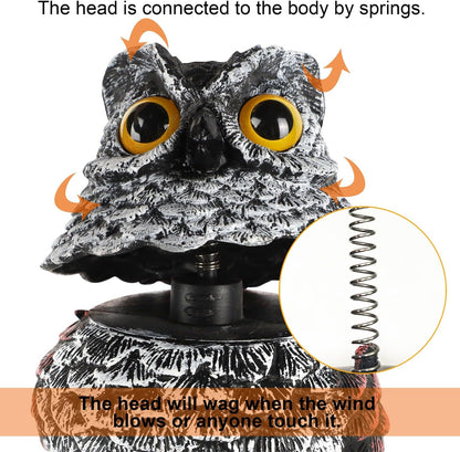 Hausse 2 Pack Fake Owl Decoy Bird Scarecrow Sculpture, 11.2 inch Wagging Head Plastic Owl Scare Birds Away, Owls Statue Nature Enemy Horned Pest Repellent for Outdoor Garden Yard