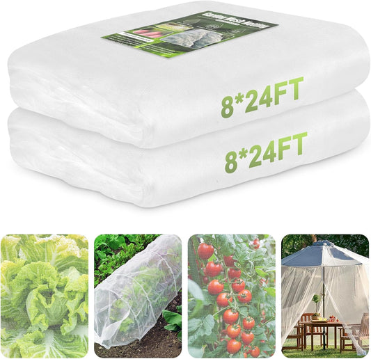 Garden Netting, 2 Pack 8x24Ft Ultra Fine Mesh Netting Pest Barrier Protection Bird Mosquito Net Plants Cover for Vegetables Fruits Flowers Crops Greenhouse Row Cover Raised Bed Patio Mesh Netting