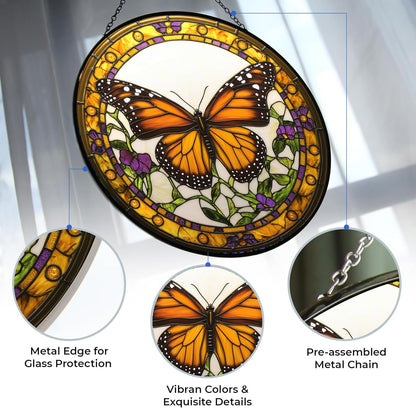 Monarch Butterfly Stained Glass Window Hanging Suncatcher, Suncatcher Stained Glass Christmas Halloween