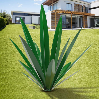 TOMBABY Large Leaf Thickened Metal Agave Plant Outdoor Decoration Desert Courtyard Art Plant Garden Decoration Outdoor Metal Art Floral Gift (1, Green)