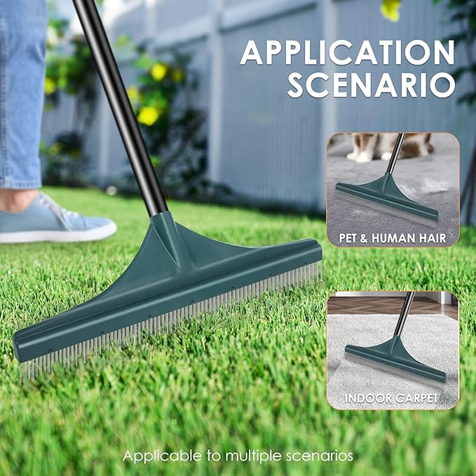 ORIENTOOLS Foldable Artificial Turf Rake - 51" Turf Rake for Artificial Grass - Steel Handle Artificial Grass Rake - Carpet Rake for Cleaning Leaves from Lawns and Pet Hair from Carpets
