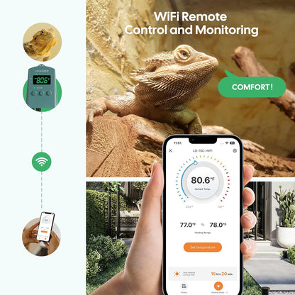 WiFi Digital Heat Mat Thermostat Controller, 32-113°F with Heating Cooling Mode, 365 Day Data Export, 1200W, High/Low Temp Alerts, Plug & Play for Reptile Seedling Brewing Breeding Greenhouse