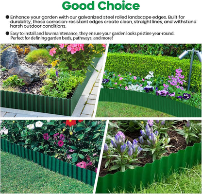 Corrugated Metal Garden Edging, Sturdy Tall Landscape Edging Borders, Perfect DIY for Flower Beds, Lawn and Pathway, Tree Surrounds, Paver Edges (Green, 10"×20FT)