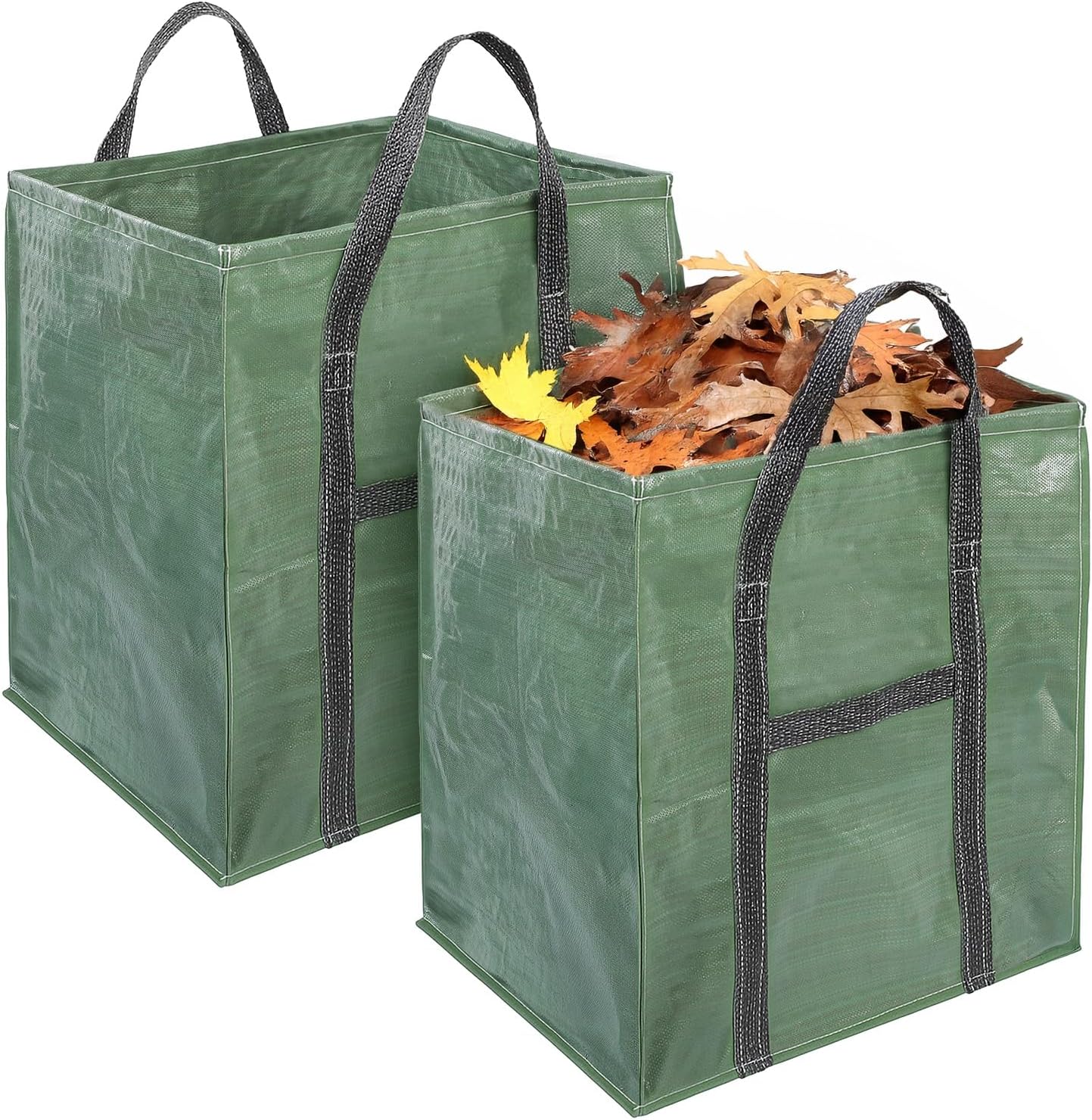 2 Pack 66 Gallons Reusable Yard Waste Bags, Upgrade Heavy Duty Foldable Garden Leaf Bag, Self-Standing Lawn Bags with Reinforced Handles, Keep Upright (23.6" L × 23.6" W × 27.5" H)