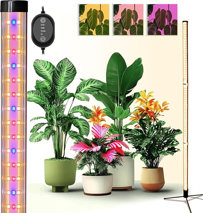 Grow Lights for Indoor Plants with Stand, Standing Grow Light with 3 Light Modes, LED Full Spectrum Vertical Grow Lights for Indoor Plants with Timer for Indoor Plants, Greenhouse (50 Inch)