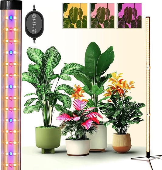 Grow Lights for Indoor Plants with Stand, Standing Grow Light with 3 Light Modes, LED Full Spectrum Vertical Grow Lights for Indoor Plants with Timer for Indoor Plants, Greenhouse (50 Inch)