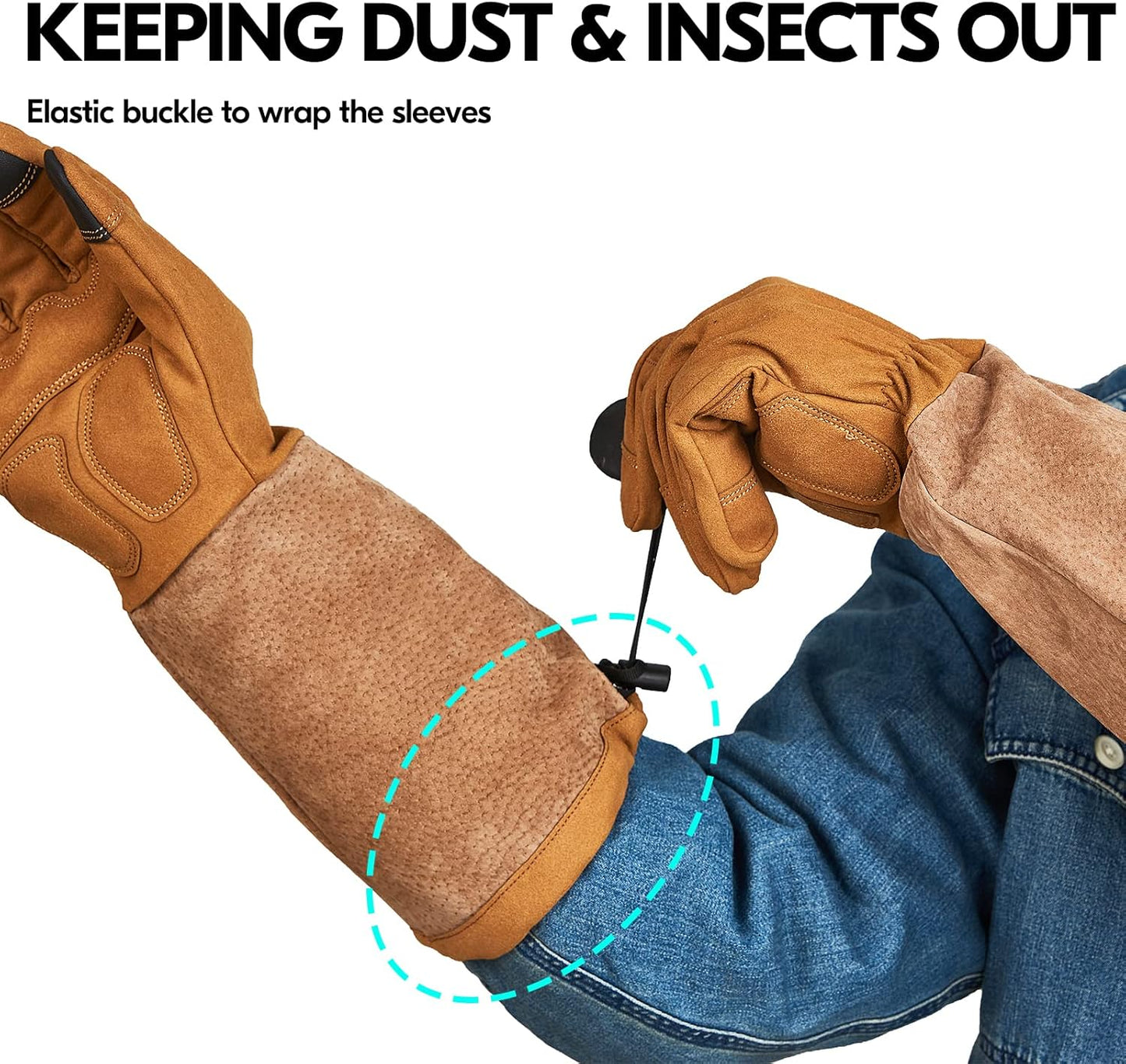 Vgo... Safety Work Gloves Men, Extended Pig Split Leather Cuff,Synthetic Leather, Rose Pruning Thorn Proof,Gardening(1 Pair,Size M, Brown,SL6592M)
