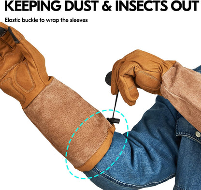 Vgo... Safety Work Gloves Men, Extended Pig Split Leather Cuff,Synthetic Leather, Rose Pruning Thorn Proof,Gardening(1 Pair,Size M, Brown,SL6592M)