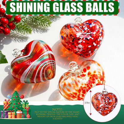 Hand Blown Glass Gazing Balls for Garden Love Heart Hanging Friendship Balls Christmas Ball Ornaments for Xmas Tree Decoration (Red - A)