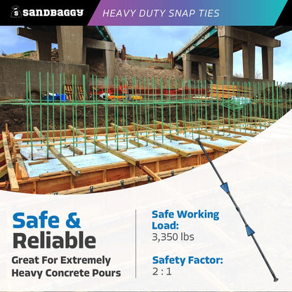 8" x 4 ¾" Heavy Duty Snap Ties for Concrete Forms - 3,350 lbs Safe Working Load (2:1 Safety Factor) - 1" Plastic Cones, Integral Heads - Construction Grade 4 Gauge Steel (Short End, 4000, Count)