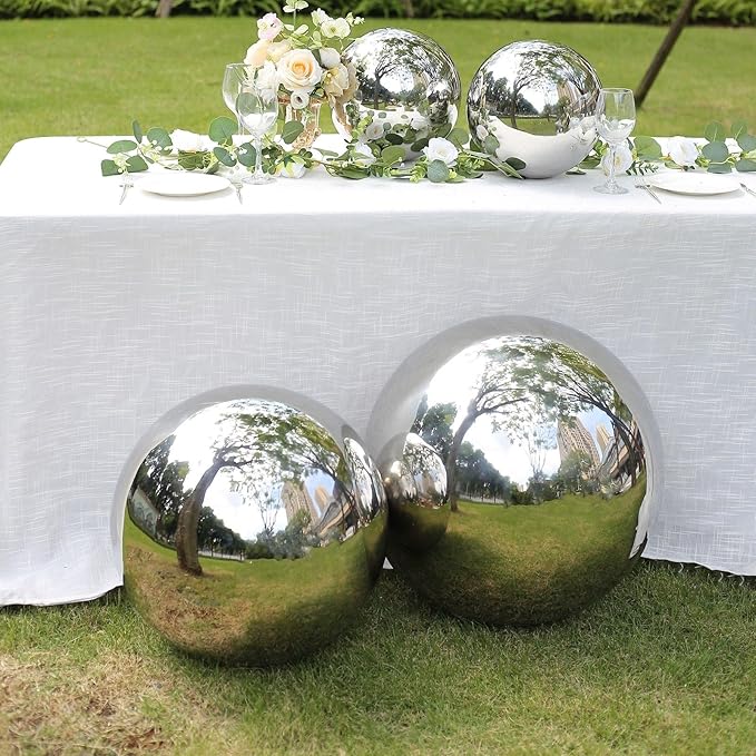 Balsa Circle 16 in Silver Stainless Steel Globe Gazing Reflective Mirror Balls Outdoor Garden Decor Centerpieces Wedding Party Events Reception Home Decorations Modern Ornaments Landscaping Accents