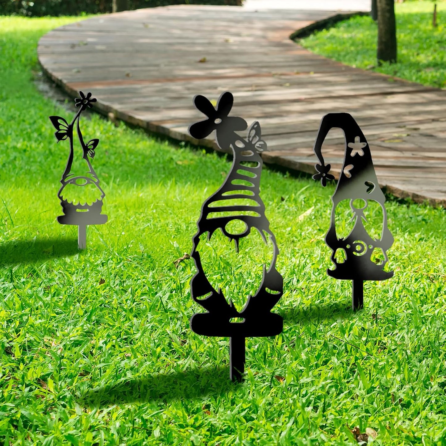 Metal Garden Gnomes Decor (3 Pack) - 12.5" Large Outdoor Decorative Stakes,Steel Funny Gnome Statues for Yard Art, Patio, Lawn, Spring & Easter Outdoor Decorations