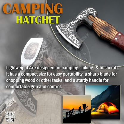 SHINY CRAFTS® Handcrafted Decorative Viking Axe with Leather-Wrapped Handle & Sheath – Engraved Blade – Ceremonial Collectible Gift for Men, Warriors, History Buffs, Cosplay & Display (VBA-07)
