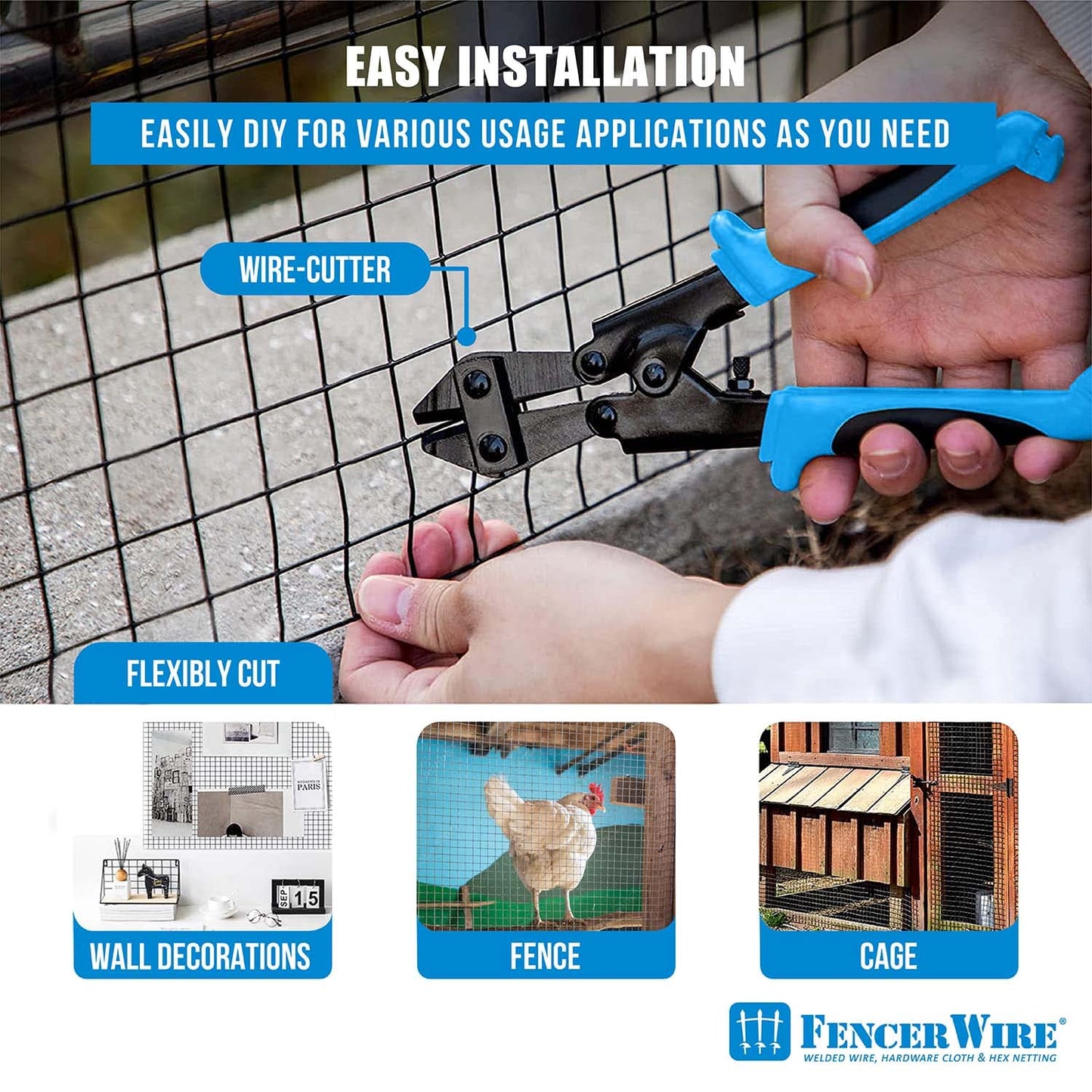 Fencer Wire 16 Gauge Hardware Cloth, Black Vinyl Coated Welded Wire Mesh, Chicken Coop Wire Fence, 1.5 inch x 1.5 inch Grid (3 ft. x 50 ft.)