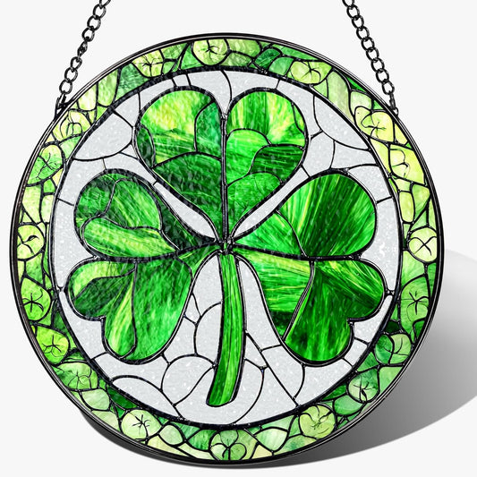 Stained Glass Window Hanging, 8 Inch Shamrock Stained Glass Suncatcher, Sun Catcher Decor, Window