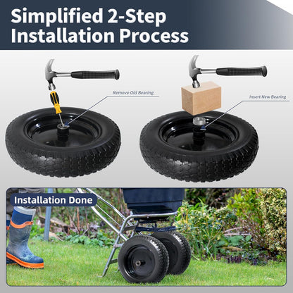 Wheelbarrow Tire 4.80/4.00-8 Flat Free Solid Tire Wheel 14.5 Inch, Replacement Heavy Duty Wheel, with 5.8" and 3.4" Bearings 3" Center Hub, fits Garden Cart, Dolly, Hand Truck, Trailer, Wagon, 1 Pcs