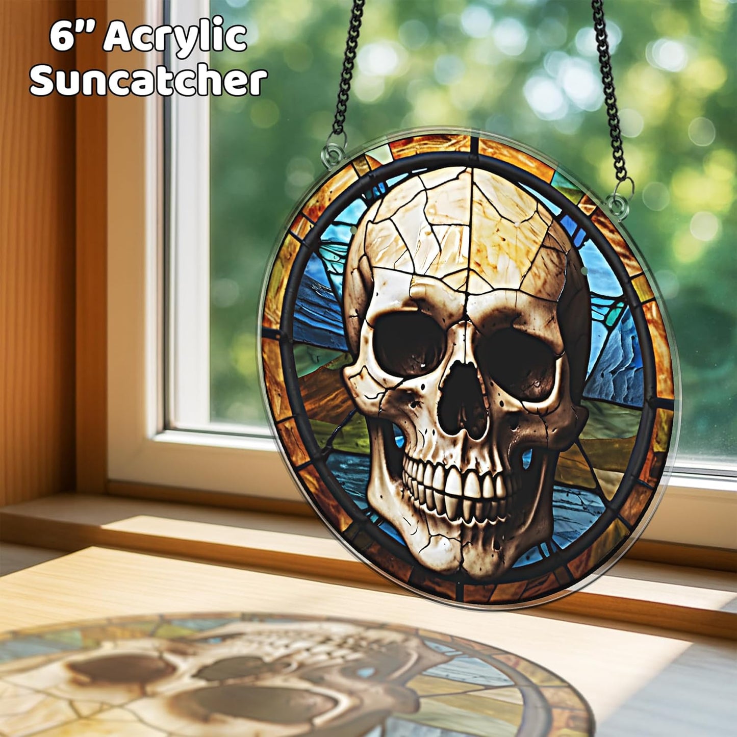 2 Halloween Raven Skull Acrylic for Window Hanging, Art Gothic Decor for Home, Indoor, Garden, Housewarming, Gift for Mom, Grandma, Women, Friend SCB-A6-GT1