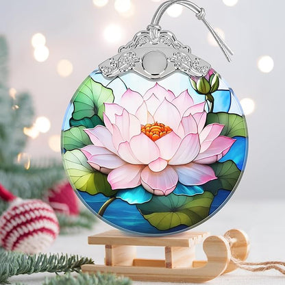 Lotus Stained Glass Orament - Christmas Ornament - Christmas Decorations for Tree - Holiday Present ldeas - Gift Exchange