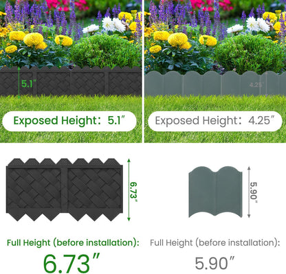 BLACKVINE 20Pcs 20ft (5'' Exposed Height) Plastic Landscape Edging Border,Flowerbed Garden Border Edging for Landscaping,Flower Bed Lawn Yard Edging Borders,Garden Edger Border Divider - 3D Weaving