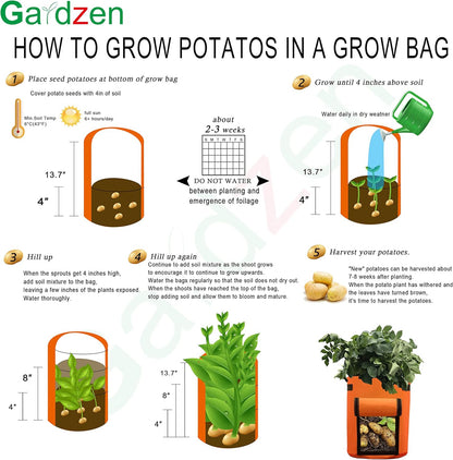 Gardzen 6 Pack BPA-Free 10 Gallon Vegetable Grow Bags with Access Flap and Handles, Suitable for Planting Potato, Taro, Beets, Carrots, Onions, Peanut