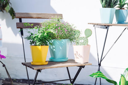 Cute Plant Pots Planters for Indoor Plants Planter Pots 7.6/6.5/5.1 Inch Set of 3 Outdoor Plant Pots with Drainage Holes and Saucers Flower Pots Outdoor Clearance (Earthen Yellow)