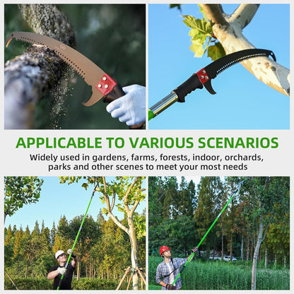 27FT Manual Pole Saw, Tree Branch Trimmer with 8-Section Fiberglass Handle, Sharp Steel Blade and Heavy-Duty Giant Pruning Scissors, Design for High Branch Trimming, Ideal for Palm and Shrub