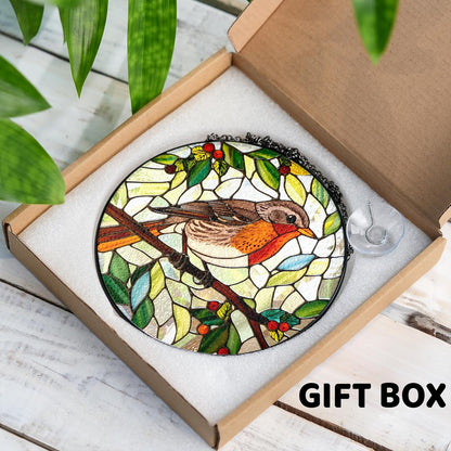 7.8" Robin Stained Glass Suncatcher, Bird for Window Hanging, Suncatcher Art Decor for Home Garden Housewarming, Gift for Mom, Grandma, Women, Friend, Bird Lover BIRD-17B-SG8