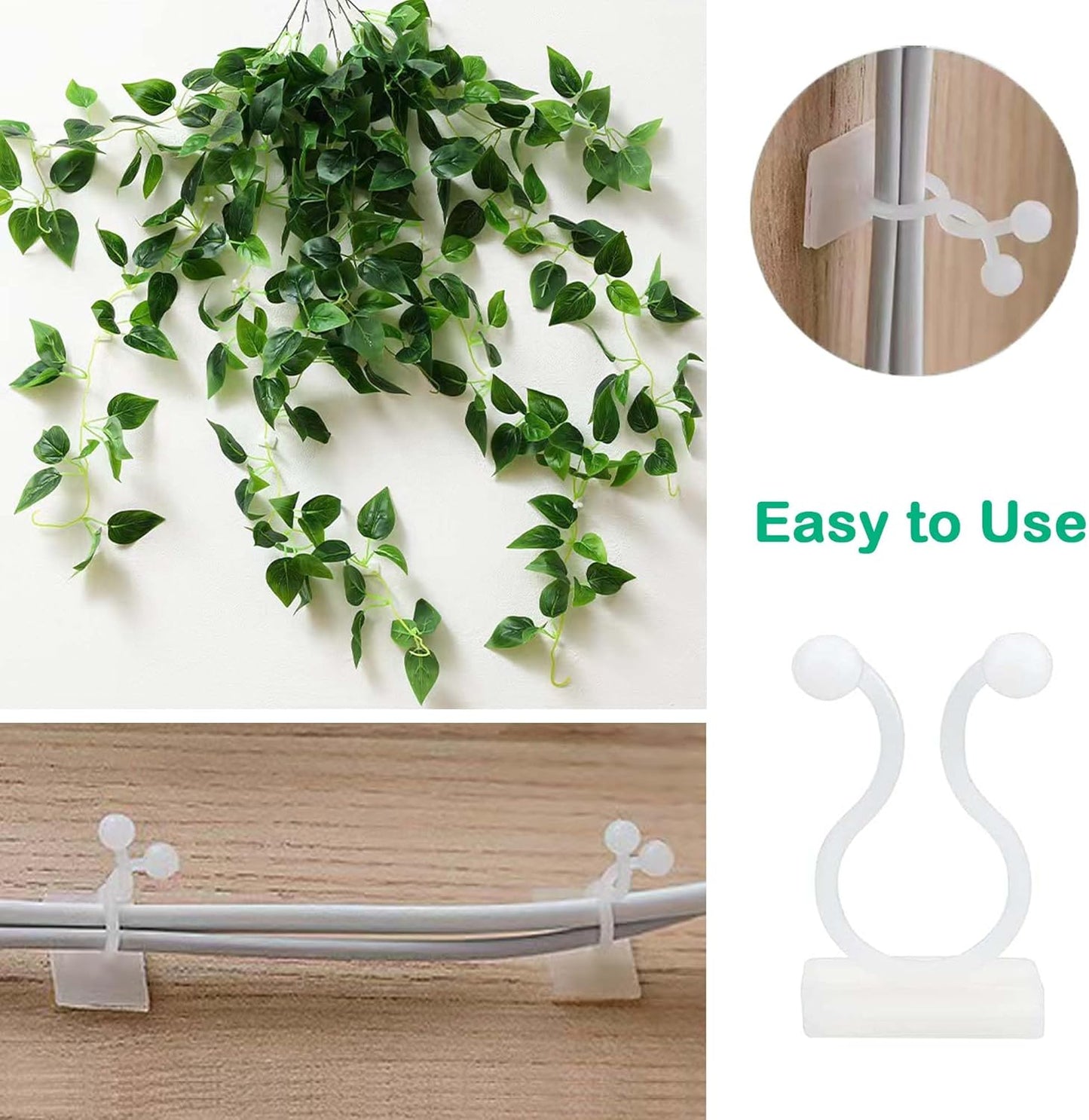100Pcs Plant Vine Wall Clips Hooks for Climbing Plants, Invisible Self-Adhesive Plant Climbing Fixture Fixer Holder Wall Vine Hanging Clip Indoor Outdoor Cable Wire Fixing