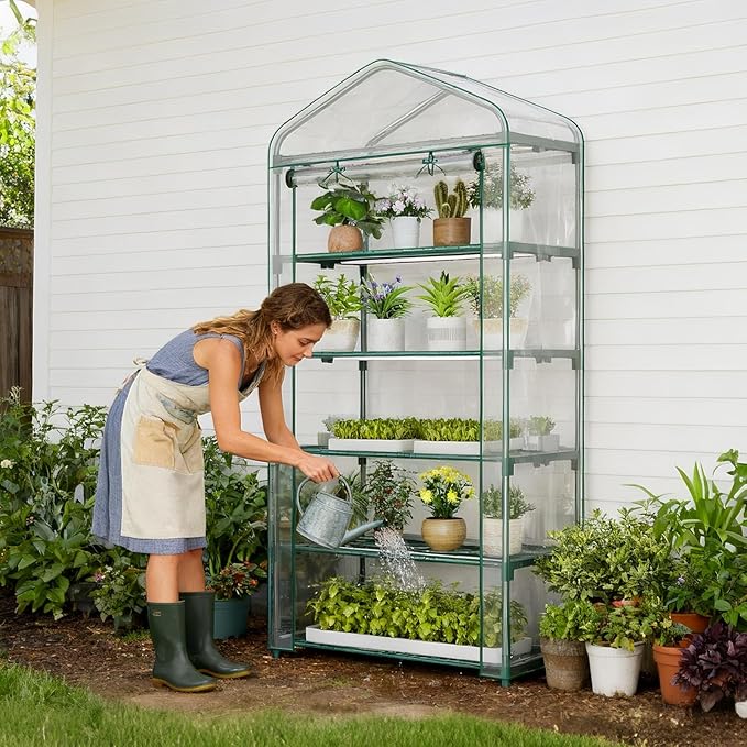 Indoor Greenhouse with Grow Light, 5-Tier Mini Greenhouse 35.4"x19"x74.8" Small Greenhouse with Zippered PVC Cover for Seed Starting Trays, Dimmable Plant Light for Indoor Plants with Timer